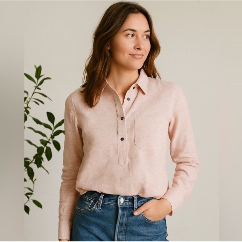 Eight Sand Stripe Popover Womens Small Linen Cotton Preppy Resortwear Minimalist - Picture 2 of 12